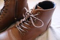 Closeup of a pair of brown leather boots