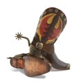 Closeup of a pair cowboy boots with spurs on white. 3D illustration