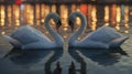 Closeup of a pair of swans their elegant bodies reflected in the tranquil waters creating a mesmerizing mirror effect Royalty Free Stock Photo