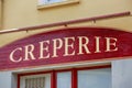 Pancake restaurant sign (Creperie in French). Brittany, France.