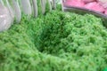 Closeup of pandan leaf sticky rice in the market Royalty Free Stock Photo