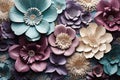 Closeup of paper flowers in wall shades of colors impossibly ane