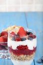 Closeup parfait with mixed fruit berries Royalty Free Stock Photo