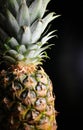 Juicy Whole Pineapple With Green Leaves Isolated On Black Background