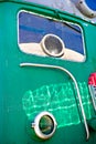 Closeup partial view of an old locomotive. The headlight of the Royalty Free Stock Photo