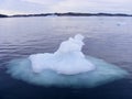 Closeup of partially submerged hat shaped iceberg chunk floating in Twillingate Harbour