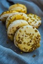 Passionfruit turmeric yellow color macarons Royalty Free Stock Photo