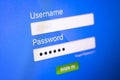 Closeup of Password Box on login background. Online Username and Passwords
