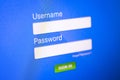 Closeup of Password Box on login background. Online Username and Passwords Royalty Free Stock Photo