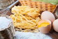 Closeup pasta, eggs, flour and salt Royalty Free Stock Photo