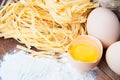 Closeup pasta, eggs and flour Royalty Free Stock Photo