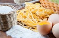 Closeup pasta, eggs and flour Royalty Free Stock Photo