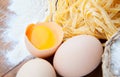 Closeup pasta, eggs, salt and flour Royalty Free Stock Photo