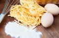 Closeup pasta and pair of eggs Royalty Free Stock Photo