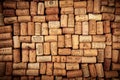 Closeup pattern background of many different wine corks with dates and drops of wine - Image