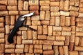 Closeup pattern background of many different wine corks with dates and drops of wine - Image