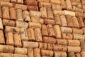 Closeup pattern background of many different wine corks with dates and drops of wine - Image