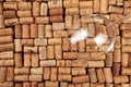 Closeup pattern background of many different wine corks with dates and drops of wine - Image