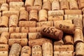 Closeup pattern background of many different wine corks with dates and drops of wine - Image Royalty Free Stock Photo