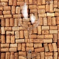 Closeup pattern background of many different wine corks with dates and drops of wine - Image