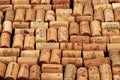 Closeup pattern background of many different wine corks with dates and drops of wine - Image Royalty Free Stock Photo