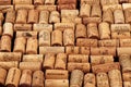 Closeup pattern background of many different wine corks with dates and drops of wine - Image