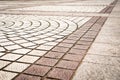 Closeup paving curved circle stone brick on pathway texture, abstract and background concept Royalty Free Stock Photo