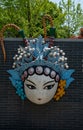 peking opera mask on brick wall background