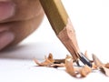 Closeup pencil with a broken tip on white background