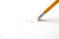 Closeup pencil eraser remove text, solution management