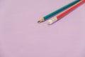 Closeup of pencil eraser on wooden table, soft focus. Mistake erase concept. correct or erase past errors Royalty Free Stock Photo