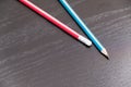 Closeup of pencil eraser on wooden table, soft focus. Mistake erase concept. correct or erase past errors Royalty Free Stock Photo