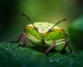 Closeup of a pentatomoidea on a green leaf Royalty Free Stock Photo