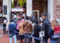 Closeup of people waiting in line at the ticket office near Dohany street Jewish synagogue