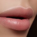 Closeup perfect natural lip makeup. Beautiful plump full lips on female face. Clean skin, fresh make-up. Spa tender lips Royalty Free Stock Photo