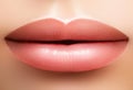 Closeup perfect natural lip makeup. Beautiful plump full lips on female face. Clean skin, fresh make-up. Spa tender lips Royalty Free Stock Photo