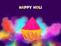 Closeup Person Hand Holding a Bowl Full of Pink Dry Color in Floral Blur Colorful Splash Background for Happy Holi Royalty Free Stock Photo