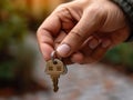 Closeup of Person Holding a House Key in Their Hand. Royalty Free Stock Photo