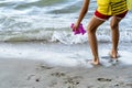 Closeup of a person`s or child`s feet walking on the beach, focus on arch of foot Royalty Free Stock Photo