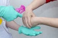 Closeup of a person sanitizing hands with hand sanitizer - COVID-19