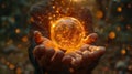 A closeup of a persons hands palm facing up with a glowing orb of energy hovering above it. The energy is pulsing and