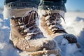 closeup of a persons snowcovered boots