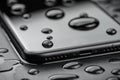 Closeup phone be waterproof on black background Royalty Free Stock Photo