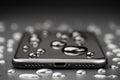 Closeup phone be waterproof shot on black background Royalty Free Stock Photo