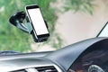 Closeup phone mounted in car Royalty Free Stock Photo