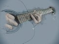 Closeup photo of an acoustic guitar played by a man.