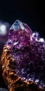 Closeup photo of amethyst mineral stone, macro. Generative AI