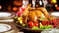 Closeup image of baked turkey on Christmas family dinner in living room Royalty Free Stock Photo