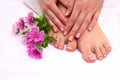 Closeup photo of a beautiful female feet with pedicure Royalty Free Stock Photo