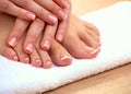 Closeup photo of a beautiful female feet with pedicure Royalty Free Stock Photo